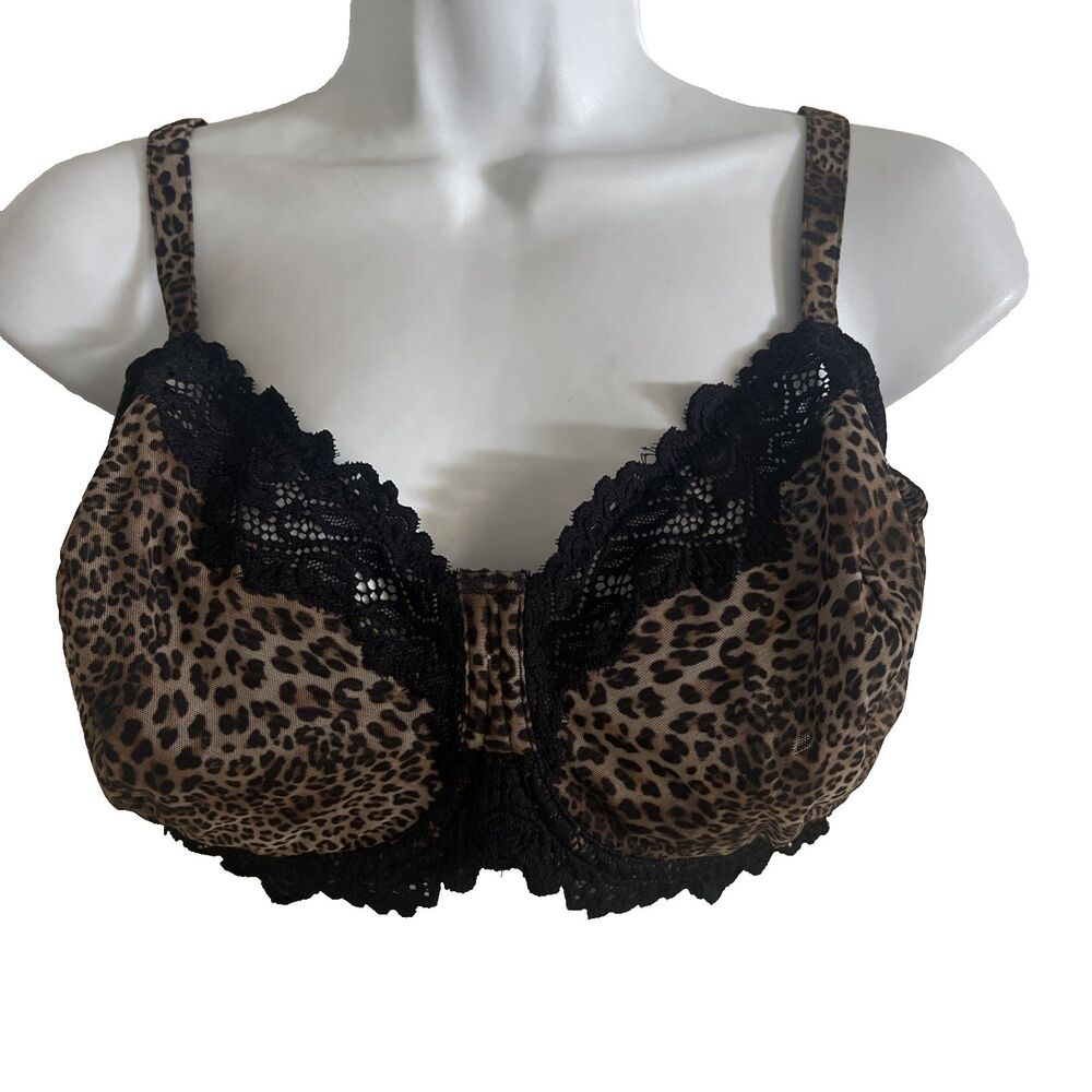Whimsy Bra Womens 40DDD Sheer Leopard Print Black Lace Balconette Underwire